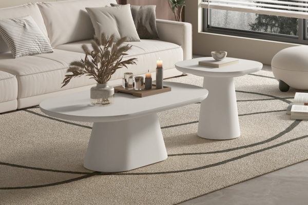 Salontafel 'Tavira' 55 cm Ovaal Cement Wit - Afbeelding 2