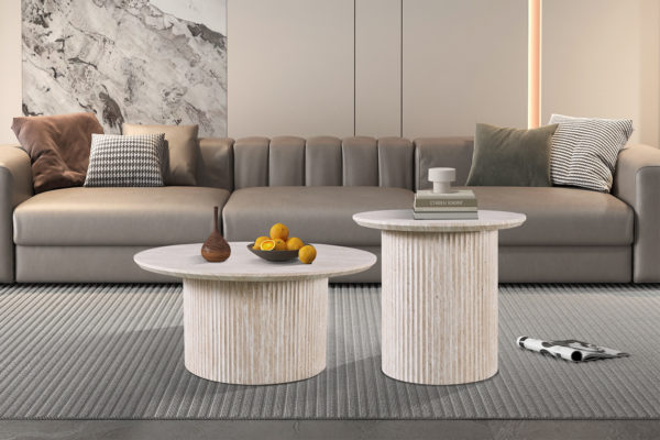 Salontafel 'Lagos' 80 cm Rond Decor Travertin Beige - Afbeelding 2