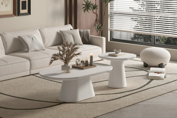 Salontafel 'Tavira' 55 cm Ovaal Cement Wit - Afbeelding 3