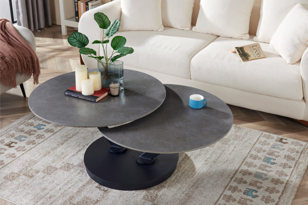 Salontafel 'Nara' Round Swivel Stone Light Grey - Afbeelding 3