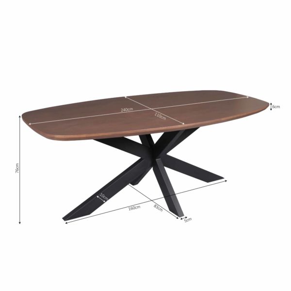 Eettafel Madison Walnoot | 240 cm | Deens Ovaal | Poot Zwart - Afbeelding 4