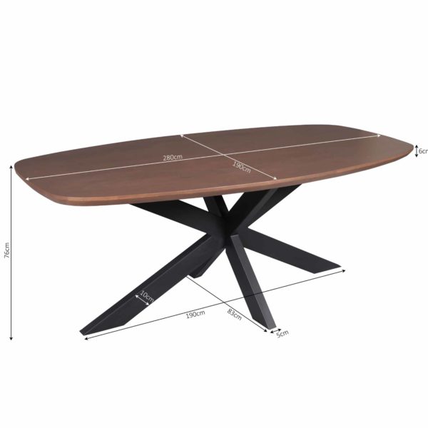 Eettafel Madison Walnoot | 280 cm | Deens Ovaal | Poot Zwart - Afbeelding 4