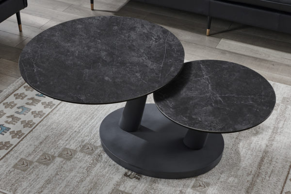 Salontafel 'Sapporo' Round Swivel Stone Dark Grey - Afbeelding 4
