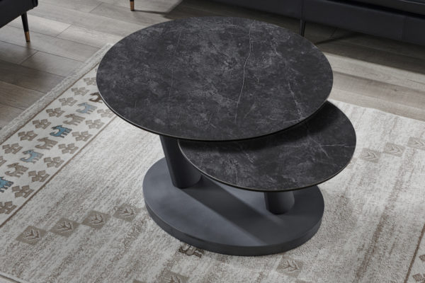 Salontafel 'Sapporo' Round Swivel Stone Dark Grey - Afbeelding 5