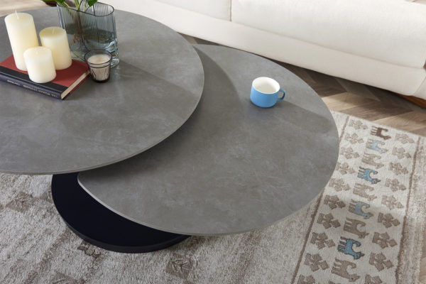 Salontafel 'Nara' Round Swivel Stone Light Grey - Afbeelding 6