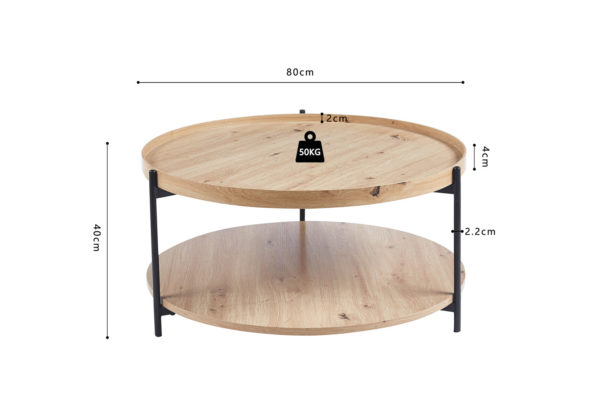 Salontafel 'Dalina' 80 cm Decor Old oak - Afbeelding 7