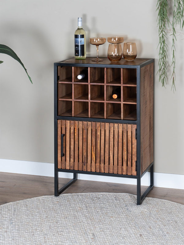 Wijnkast Loek 90 x 55 cm - Bruin Mangohout - Afbeelding 3
