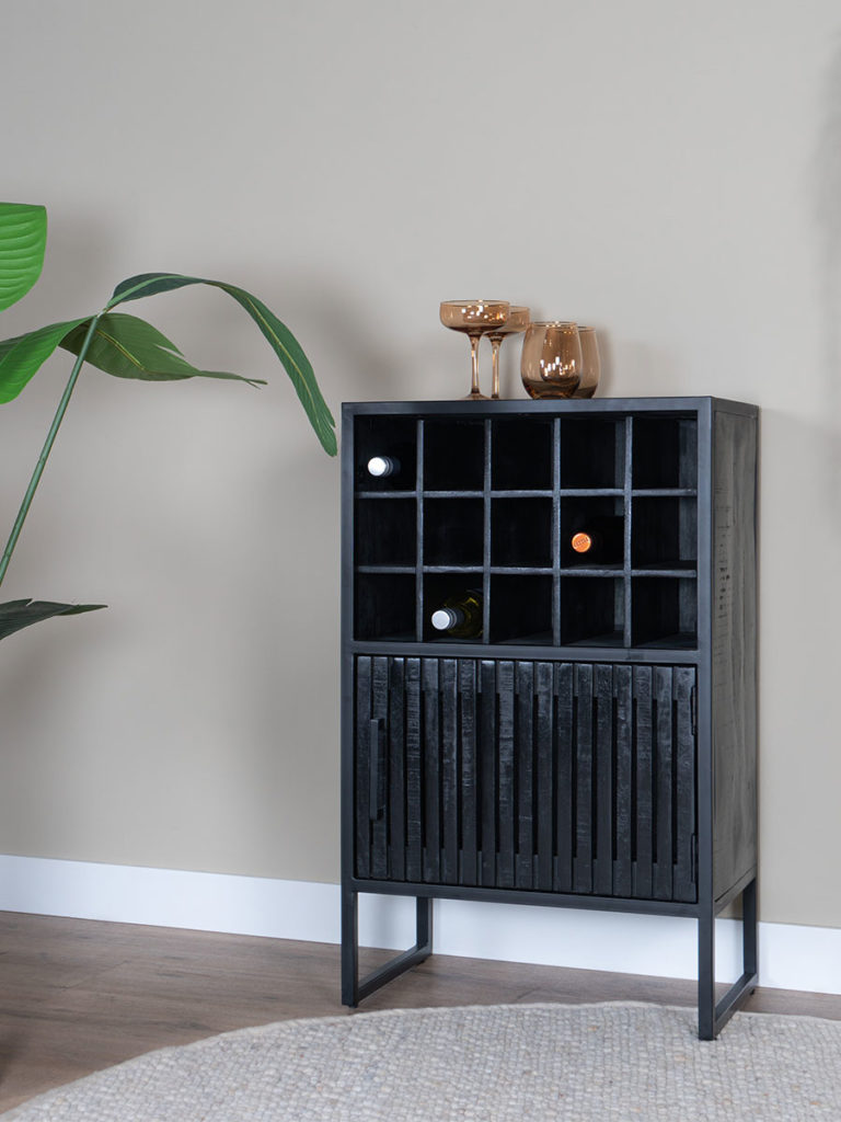 Wijnkast Loek 90 x 55 cm - Zwart Mangohout - Afbeelding 3
