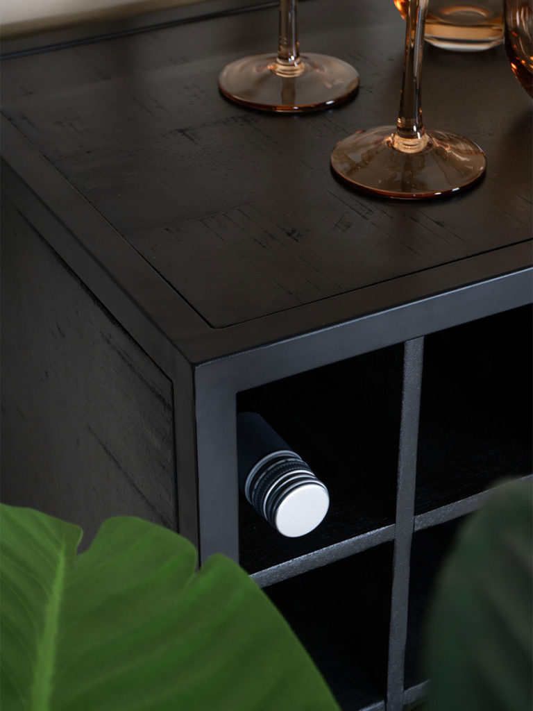 Wijnkast Loek 90 x 55 cm - Zwart Mangohout - Afbeelding 4