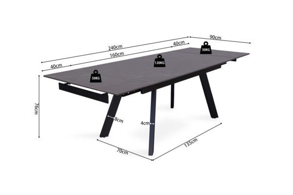 Uitschuifbare tafel 'Hera' 160-240 cm Rechthoekig Steen Zwart - Afbeelding 11