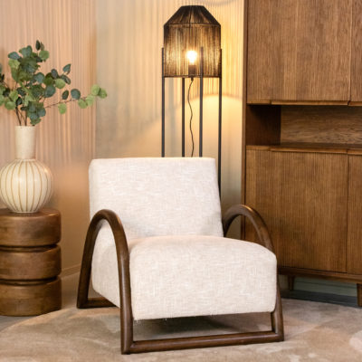 LABEL51 Fauteuil Viggo - Naturel - Boucle - Walnoot onderstel