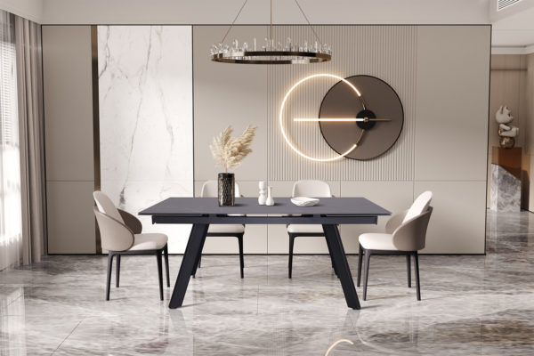 Uitschuifbare tafel 'Hera' 160-240 cm Rechthoekig Steen Zwart - Afbeelding 3