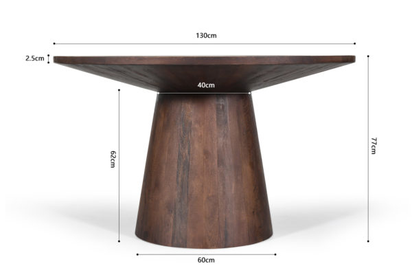 Tafel 'Tommy' 130 cm Rond Mango hout Bruin - Afbeelding 8