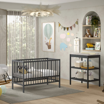 DINO babybed en verzorgingstafel in antraciet