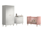 Billy set: witte commode, aankleedtafel, tweedeurskast en roze babybed
