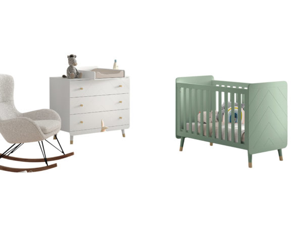 Billy set: witte commode, verschoonplank en groen babybed