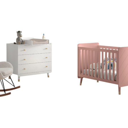 Billy set: witte commode, verschooningsplank en roze babybed