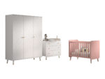Billy set: witte commode, verschoonplank, driedeurskast en roze babybed