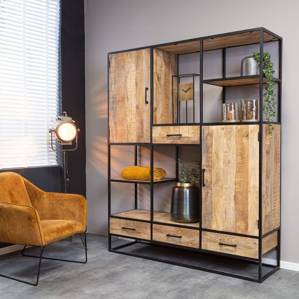 Boekenkast Denver | Mangohout en staal | XXL