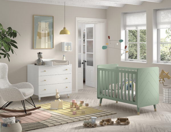 Billy set: witte commode, verschoonplank en groen babybed - Afbeelding 2