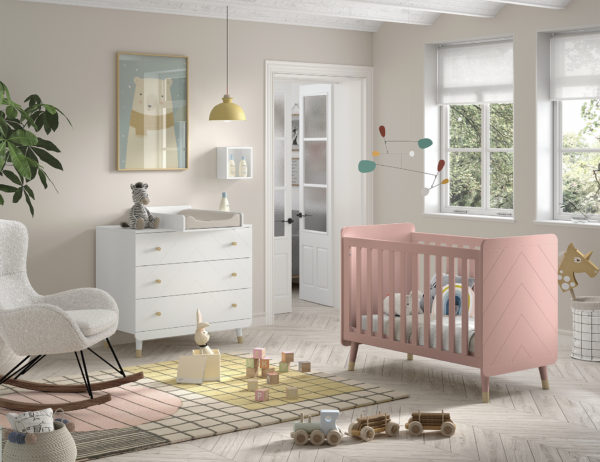 Billy set: witte commode, verschooningsplank en roze babybed - Afbeelding 2