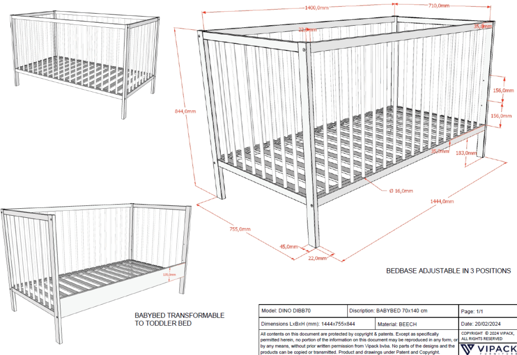 DINO babybed met verzorgingstafel - Afbeelding 2