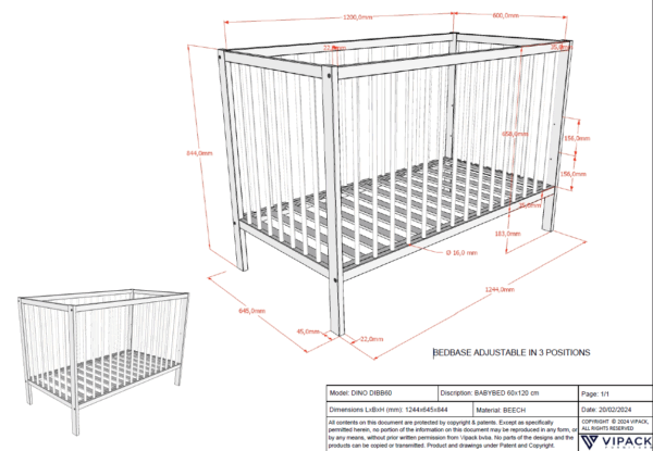 DINO babybed en verzorgingstafel in antraciet - Afbeelding 2