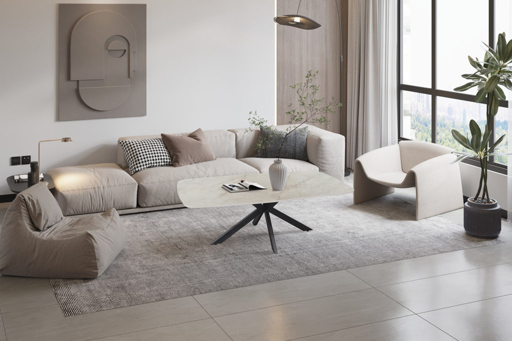 Salontafel 'Apollo' 130 cm Deens Ovaal Glanzend Steen Shakespeare Beige - Afbeelding 2