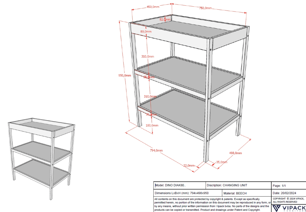 DINO babybed met verzorgingstafel - Afbeelding 11