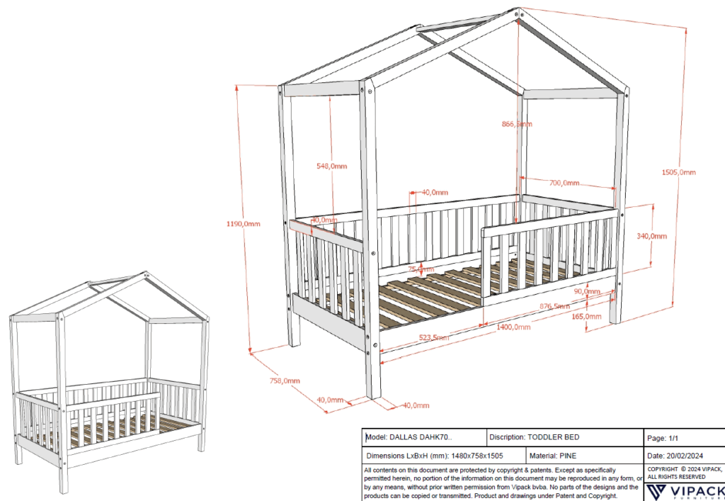 DALLAS JUNIOR BED 70x140 NATUUR - Afbeelding 4