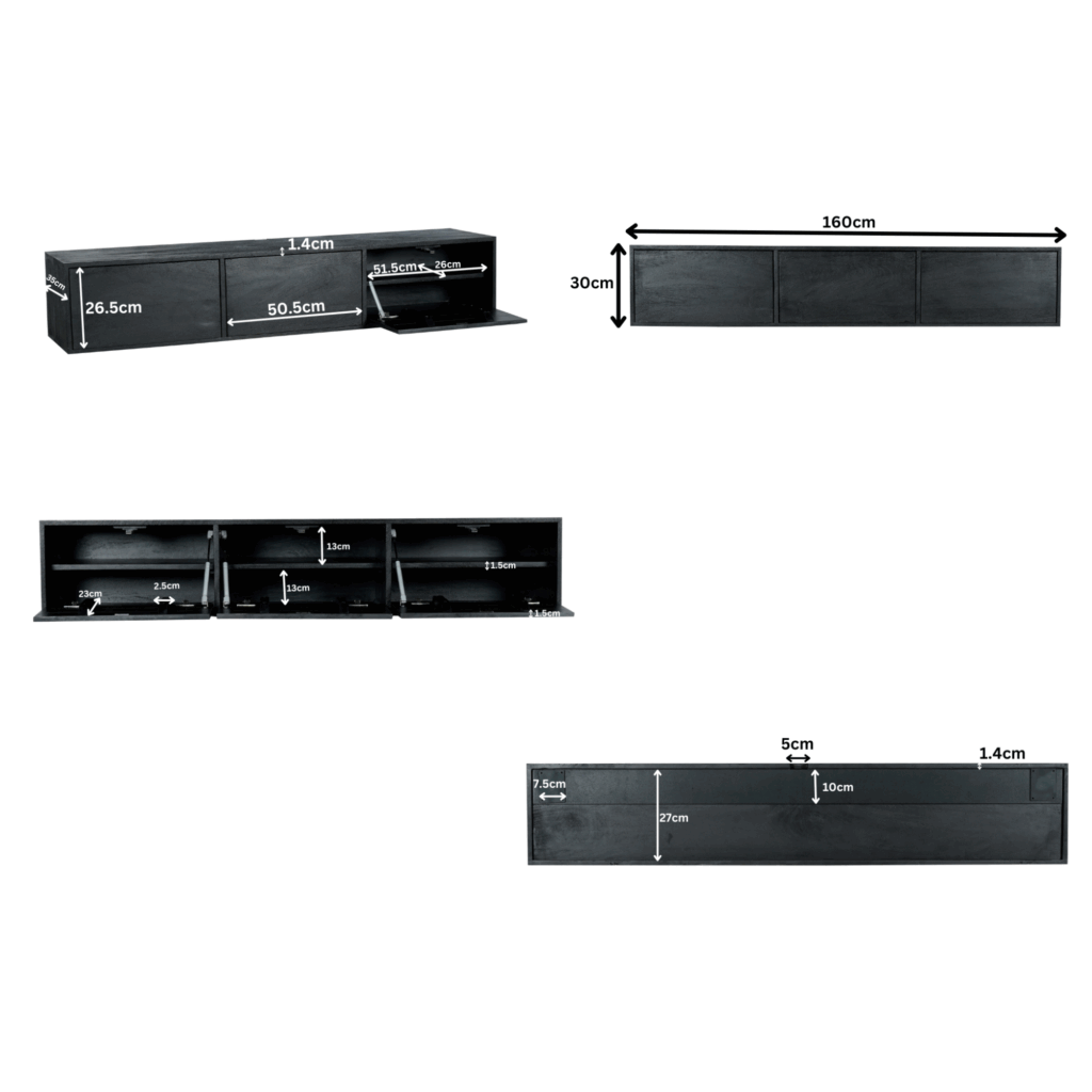 Zwevend tv meubel Vision Black | 160 cm - Afbeelding 4