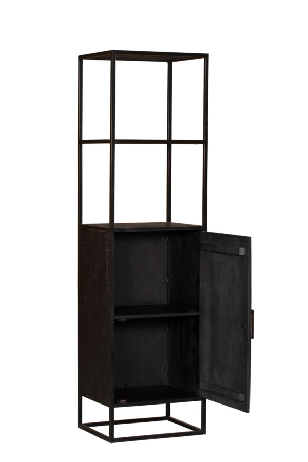 Boekenkast Denver Black | Mangohout en staal | 1 deur - Afbeelding 5