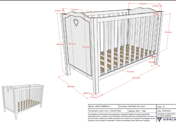 AMORI BABYBED 60x120 cm WIT - Afbeelding 5