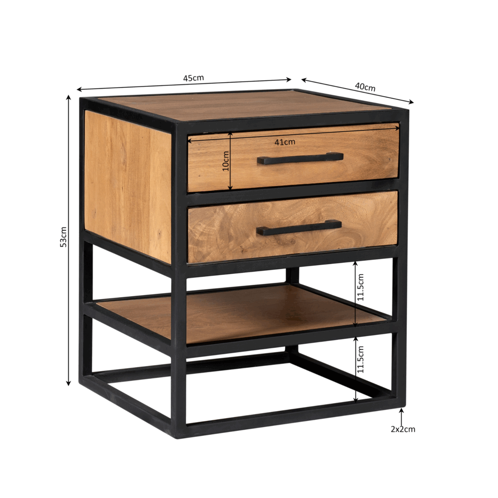 Bijzettafel/nachtkastje Denver | Mangohout en metaal - Afbeelding 6