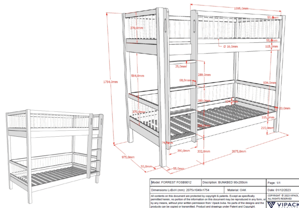 FORREST eiken stapelbed met rolbed. - Afbeelding 6