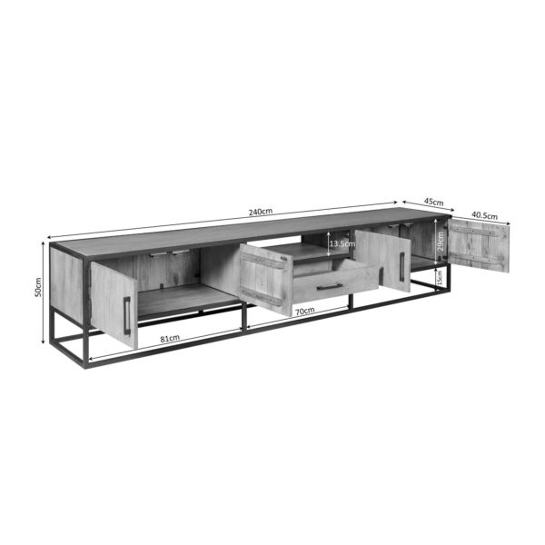 Tv meubel Denver | Mangohout en staal | 240 cm - Afbeelding 7