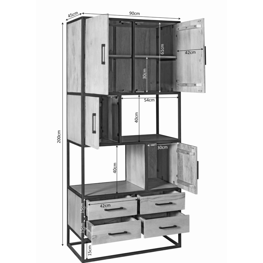 Vakkenkast Denver | Mangohout en staal | 90 cm - Afbeelding 8