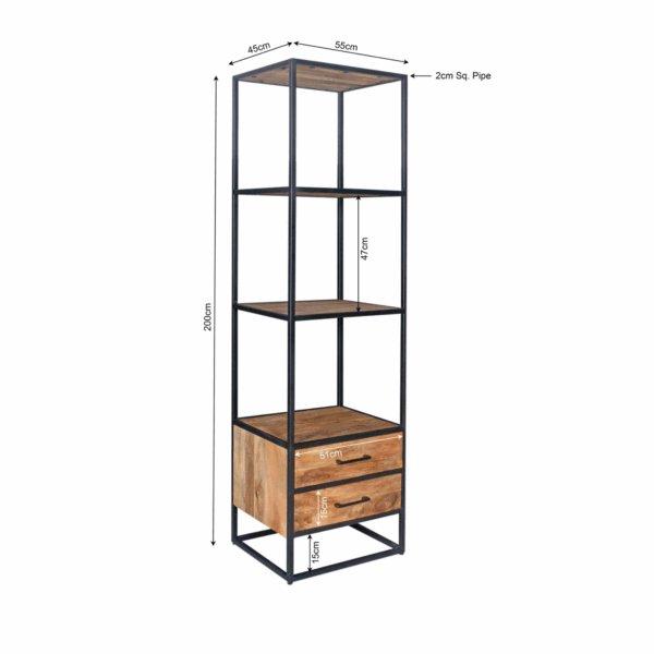 Boekenkast Denver | Mangohout en staal | 2 lades - Afbeelding 8