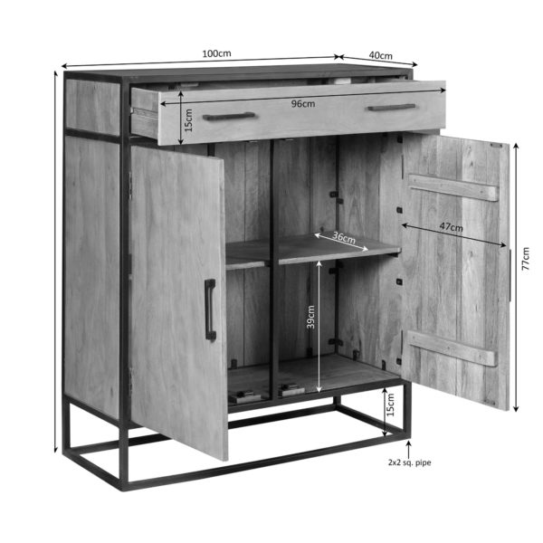 Kabinet kast Denver | Mangohout en staal | 100 cm - Afbeelding 8