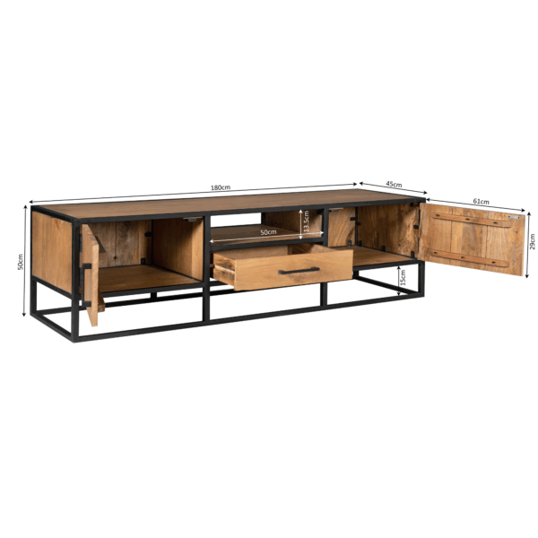 Tv meubel Denver | Mangohout en staal | 180 cm - Afbeelding 8