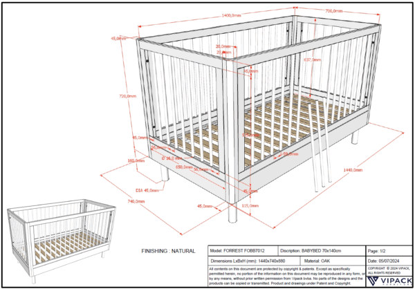 FORREST BABYBED 70x140cm + OMBOUW TODDLER EIK - Afbeelding 9