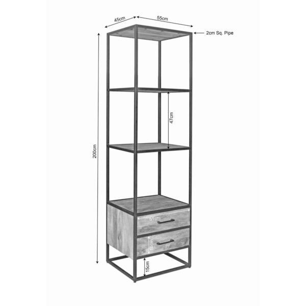 Boekenkast Denver | Mangohout en staal | 2 lades - Afbeelding 9