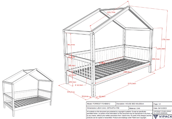 FORREST huisbed in eik met rolbed en textielset. - Afbeelding 10