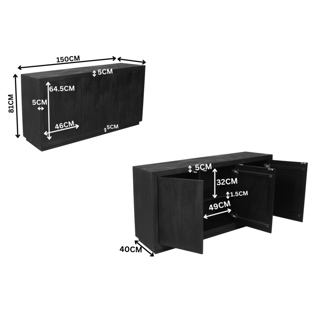 Dressoir Brussel Black 3 deurs | 150 cm - Afbeelding 10