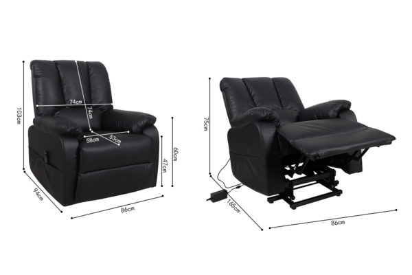 Elektrische Relaxfauteuil met lift 'Osaka' PU Zwart - Afbeelding 8