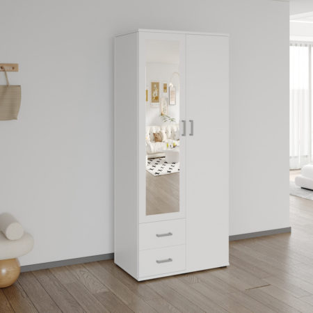 Kledingkast 'Marc' 2 deuren met spiegel Wit