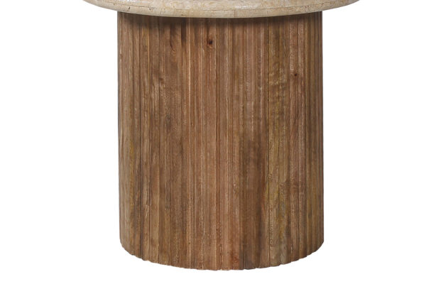 Bijzettafel 'Louis' 50 cm Mango hout met Travertin Beige - Afbeelding 3