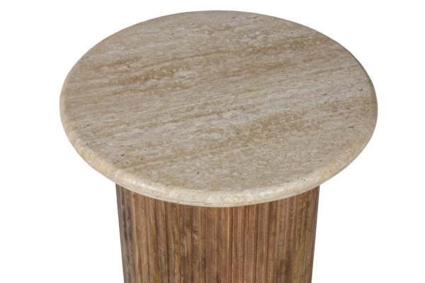 Bijzettafel 'Louis' 50 cm Mango hout met Travertin Beige - Afbeelding 5