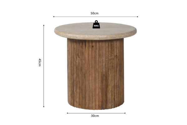 Bijzettafel 'Louis' 50 cm Mango hout met Travertin Beige - Afbeelding 6
