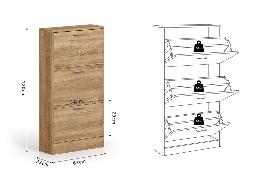 Schoenenkast 'Carini' 3 laden Sonoma (1c) - Afbeelding 8